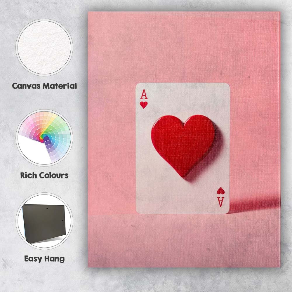 Modern Red Heart Ace Playing Card Minimalist Love Canvas Wall Art Print Decor Picture Ready to Hang