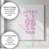 Lucky You Queen of Hearts Retro Playing Card Illustration Canvas Wall Art Print Decor Picture Ready to Hang
