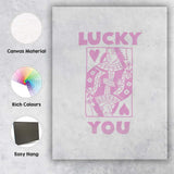 Lucky You Queen of Hearts Retro Playing Card Illustration Canvas Wall Art Print Decor Picture Ready to Hang