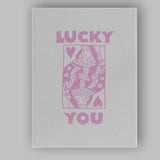 Lucky You Queen of Hearts Retro Playing Card Illustration Canvas Wall Art Print Decor Picture Ready to Hang