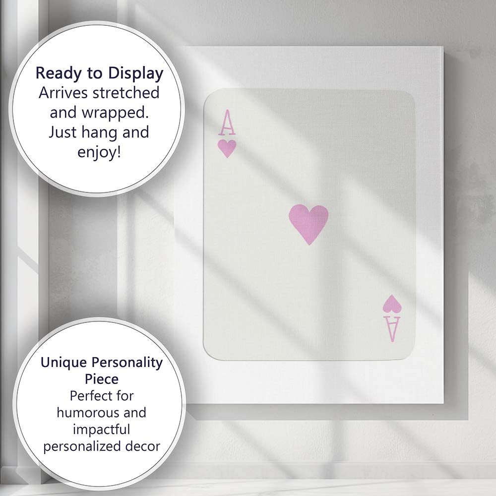 Minimalist Pink Ace of Hearts Playing Card Love Design Canvas Wall Art Print Decor Picture Ready to Hang