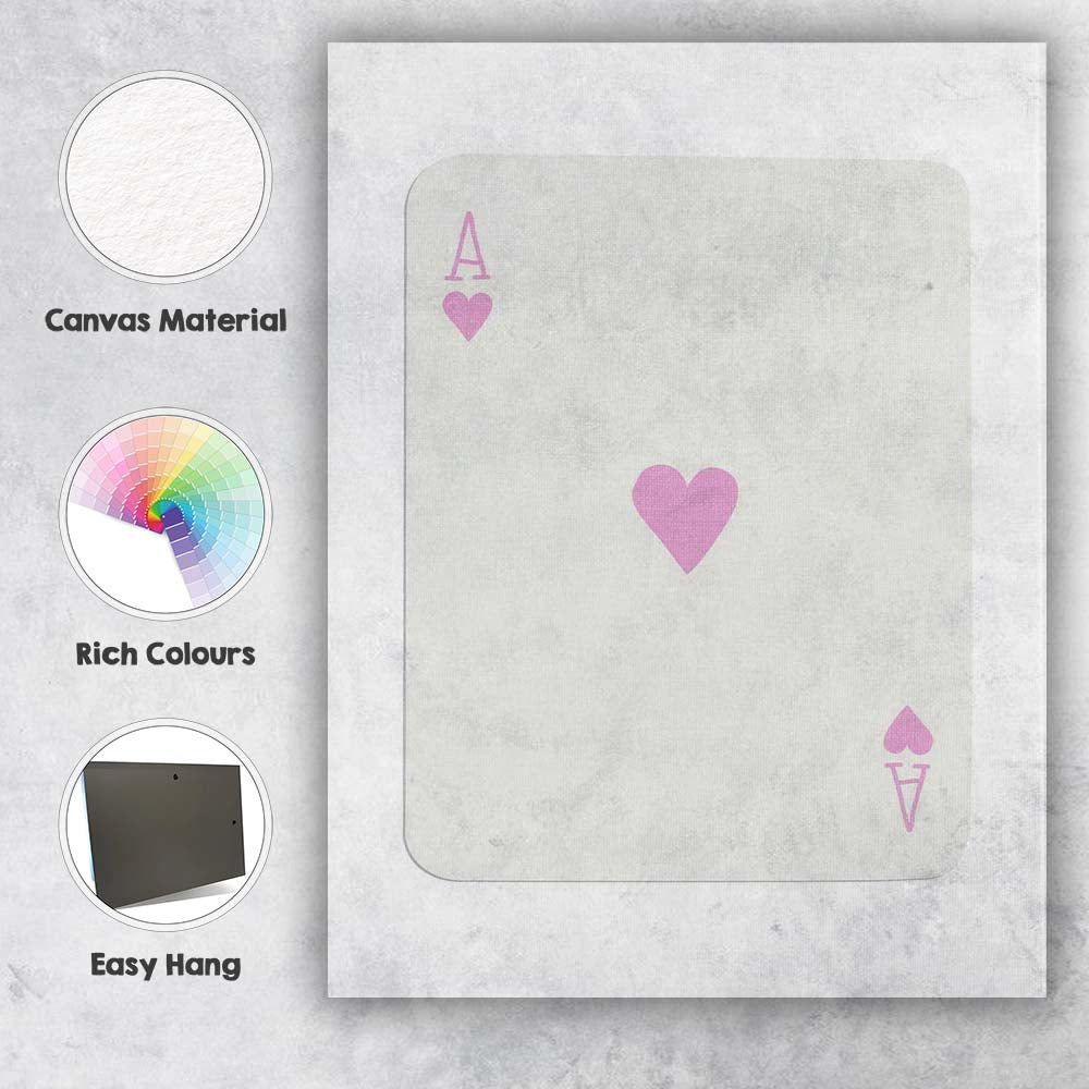 Minimalist Pink Ace of Hearts Playing Card Love Design Canvas Wall Art Print Decor Picture Ready to Hang