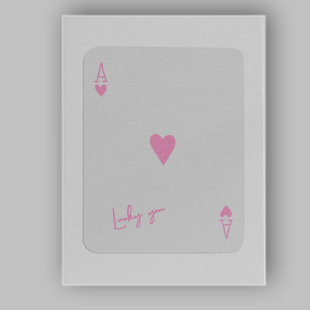 Lucky You Pink Ace of Hearts Minimalist Typography Canvas Wall Art Print Decor Picture Ready to Hang