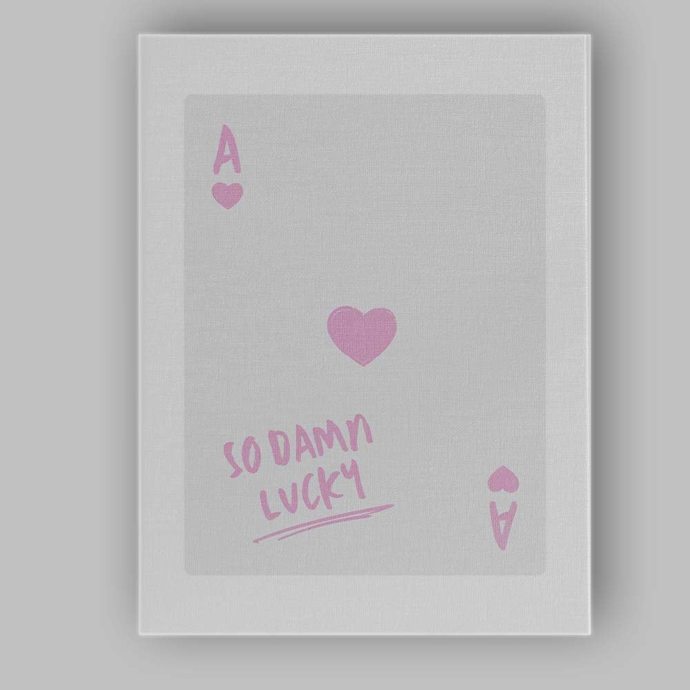 So Damn Lucky Pink Heart Playing Card Typography Canvas Wall Art Print Decor Picture Ready to Hang