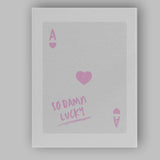So Damn Lucky Pink Heart Playing Card Typography Canvas Wall Art Print Decor Picture Ready to Hang