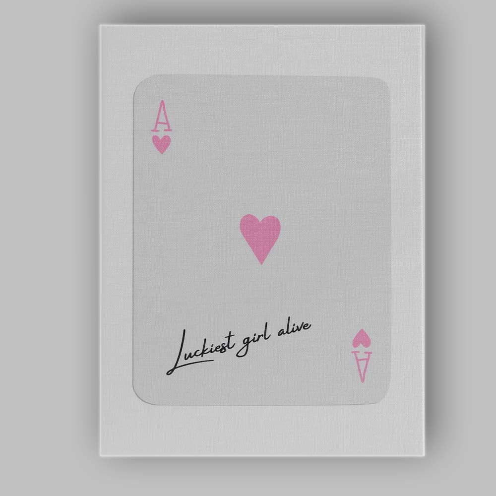 Luckiest Girl Alive Pink Heart Playing Card Quote Canvas Wall Art Print Decor Picture Ready to Hang