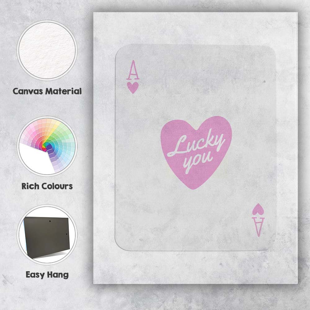 Lucky You Pink Heart Love Typography Minimalist Design Canvas Wall Art Print Decor Picture Ready to Hang