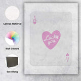 Lucky You Pink Heart Love Typography Minimalist Design Canvas Wall Art Print Decor Picture Ready to Hang
