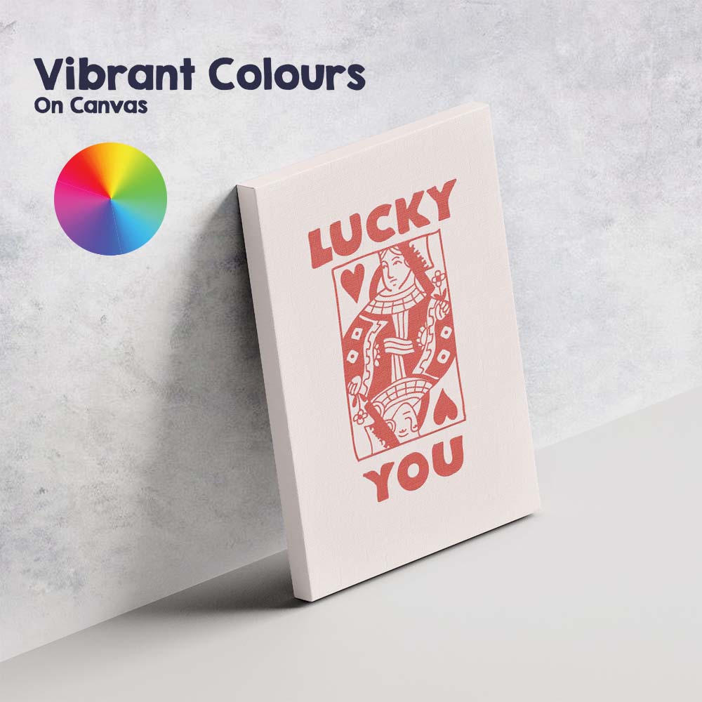 Lucky You Queen of Hearts Red Playing Card Illustration Canvas Wall Art Print Decor Picture Ready to Hang