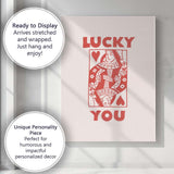 Lucky You Queen of Hearts Red Playing Card Illustration Canvas Wall Art Print Decor Picture Ready to Hang