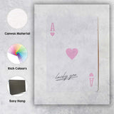 Lucky You Pink Ace of Hearts Minimalist Typography Canvas Wall Art Print Decor Picture Ready to Hang