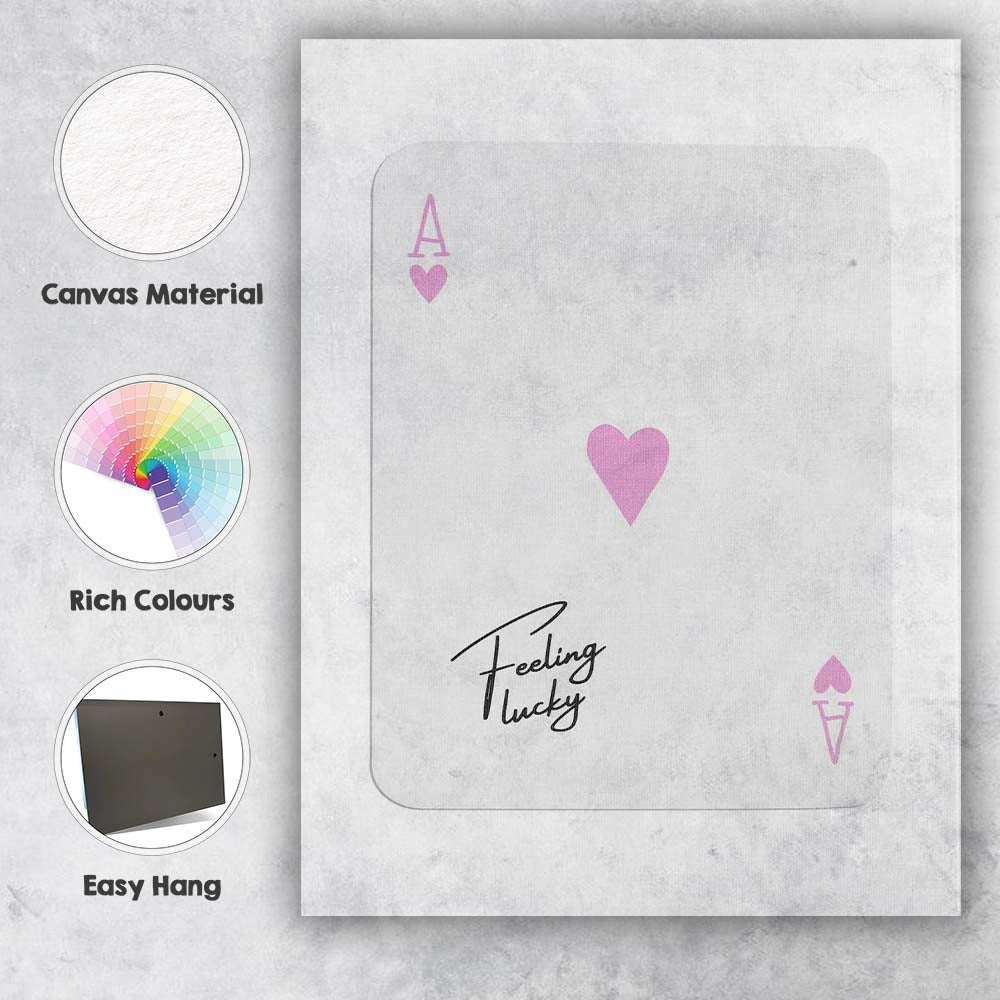 Feeling Lucky Pink Ace of Hearts Quote Canvas Wall Art Print Decor Picture Ready to Hang