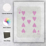 Minimalist Pink Nine of Hearts Playing Card Design Canvas Wall Art Print Decor Picture Ready to Hang