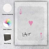 Lucky You Grey Pink Ace of Hearts Modern Playing Card Canvas Wall Art Print Decor Picture Ready to Hang