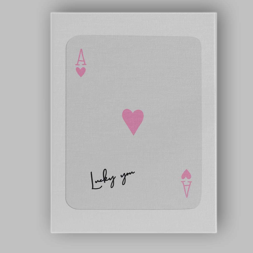 Lucky You Grey Pink Ace of Hearts Modern Playing Card Canvas Wall Art Print Decor Picture Ready to Hang