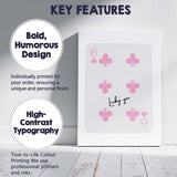 Minimalist Pink Six of Clubs Playing Card Typography Canvas Wall Art Print Decor Picture Ready to Hang