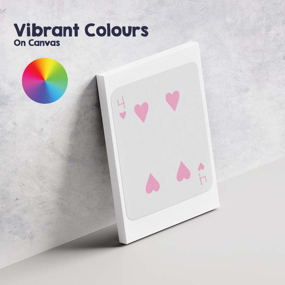 Playing Card Four of Hearts Minimalist Pink Grey Canvas Wall Art Print Decor Picture Ready to Hang