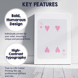 Playing Card Four of Hearts Minimalist Pink Grey Canvas Wall Art Print Decor Picture Ready to Hang