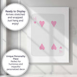 Playing Card Four of Hearts Minimalist Pink Grey Canvas Wall Art Print Decor Picture Ready to Hang