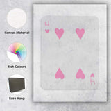 Playing Card Four of Hearts Minimalist Pink Grey Canvas Wall Art Print Decor Picture Ready to Hang