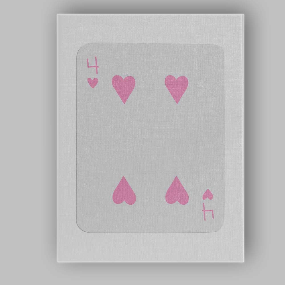 Playing Card Four of Hearts Minimalist Pink Grey Canvas Wall Art Print Decor Picture Ready to Hang