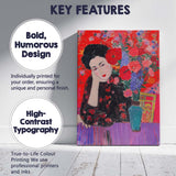 Expressive Woman With Red Flowers Still Life Painting Canvas Wall Art Print Decor Picture Ready to Hang