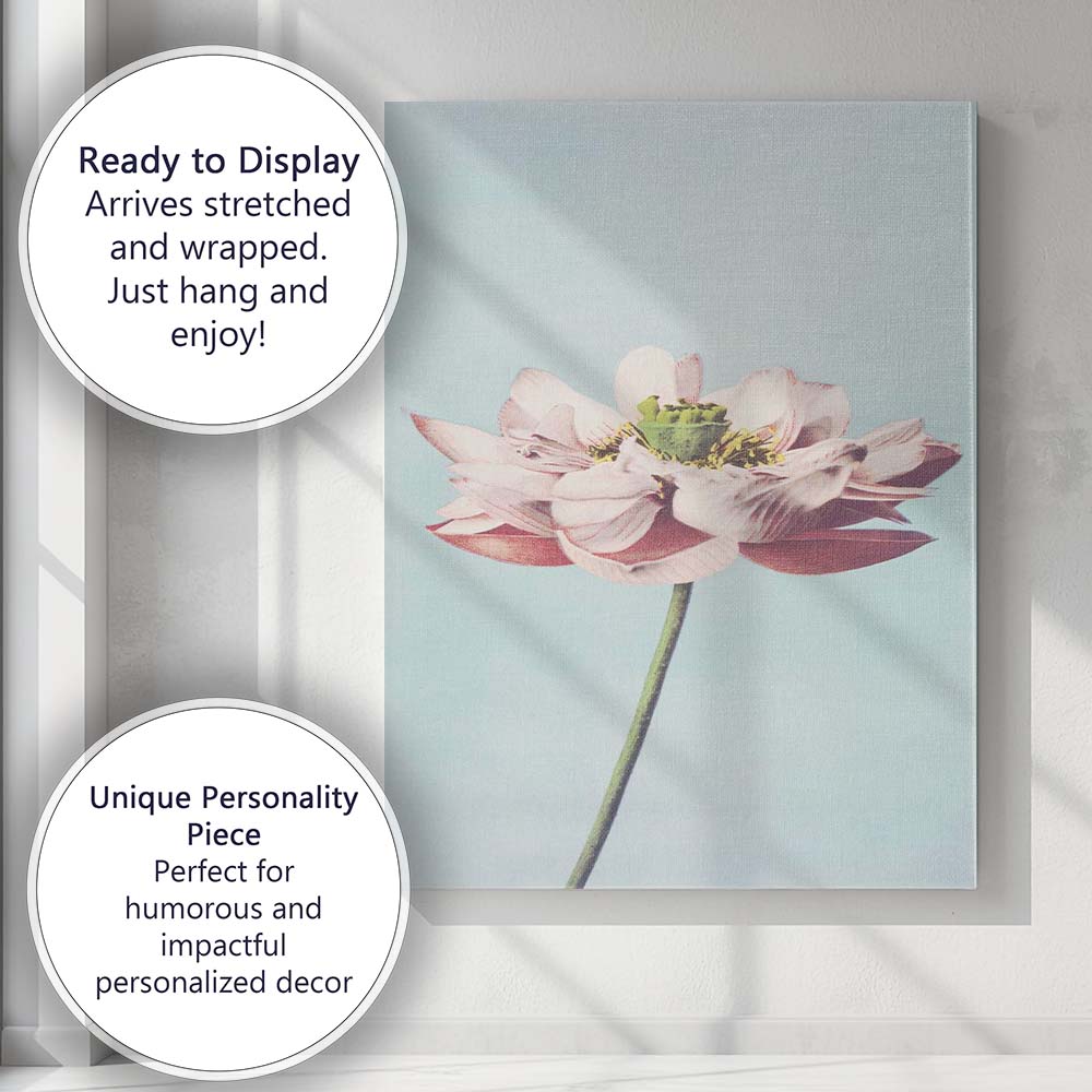 Minimal White Lotus Flower Sky Blue Botanical Photography Canvas Wall Art Print Decor Picture Ready to Hang