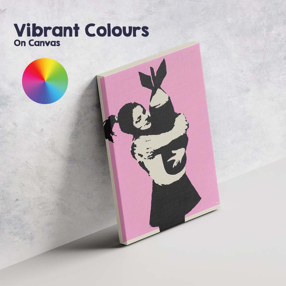 Banksy Style Girl Hugging Bomb Pink Street Art Canvas Wall Art Print Decor Picture Ready to Hang