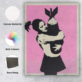 Banksy Style Girl Hugging Bomb Pink Street Art Canvas Wall Art Print Decor Picture Ready to Hang