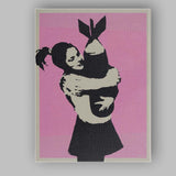 Banksy Style Girl Hugging Bomb Pink Street Art Canvas Wall Art Print Decor Picture Ready to Hang