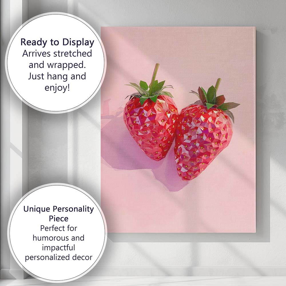 Geometric Pink Strawberry Contemporary Fruit Art Canvas Wall Art Print Decor Picture Ready to Hang