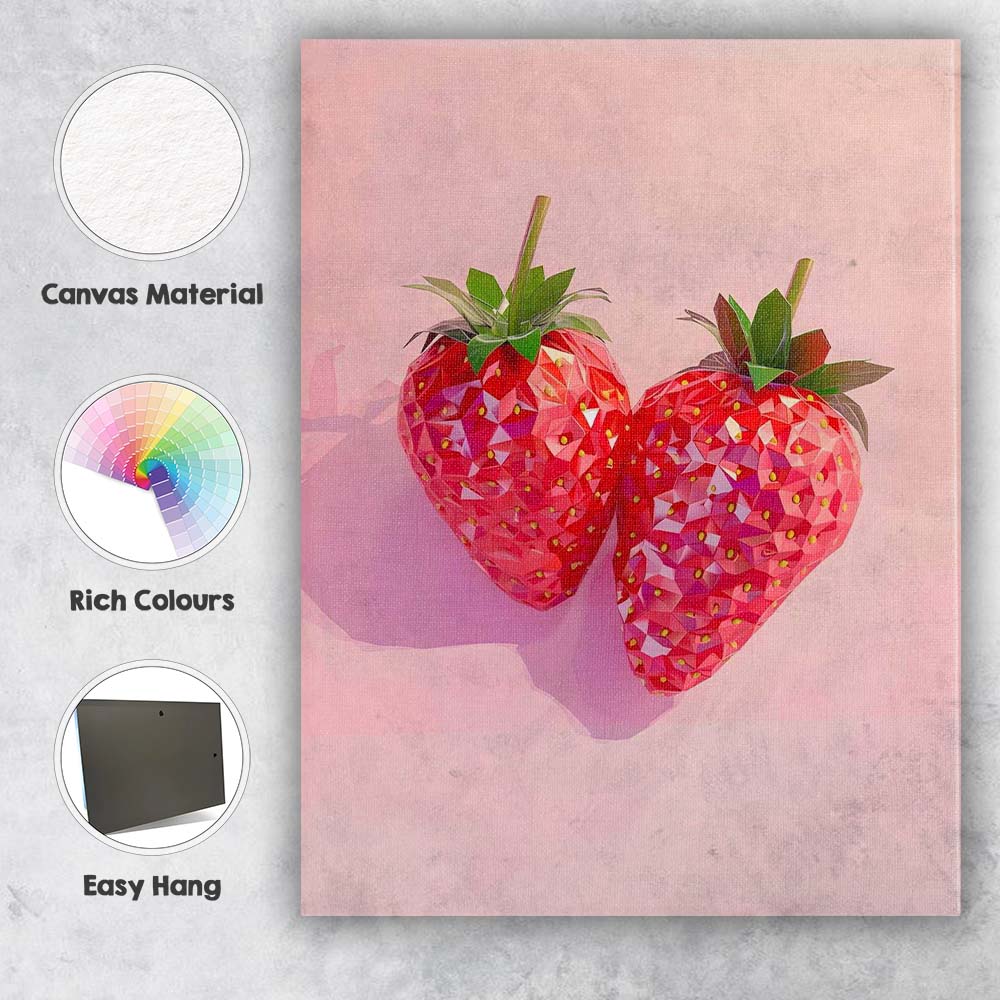 Geometric Pink Strawberry Contemporary Fruit Art Canvas Wall Art Print Decor Picture Ready to Hang