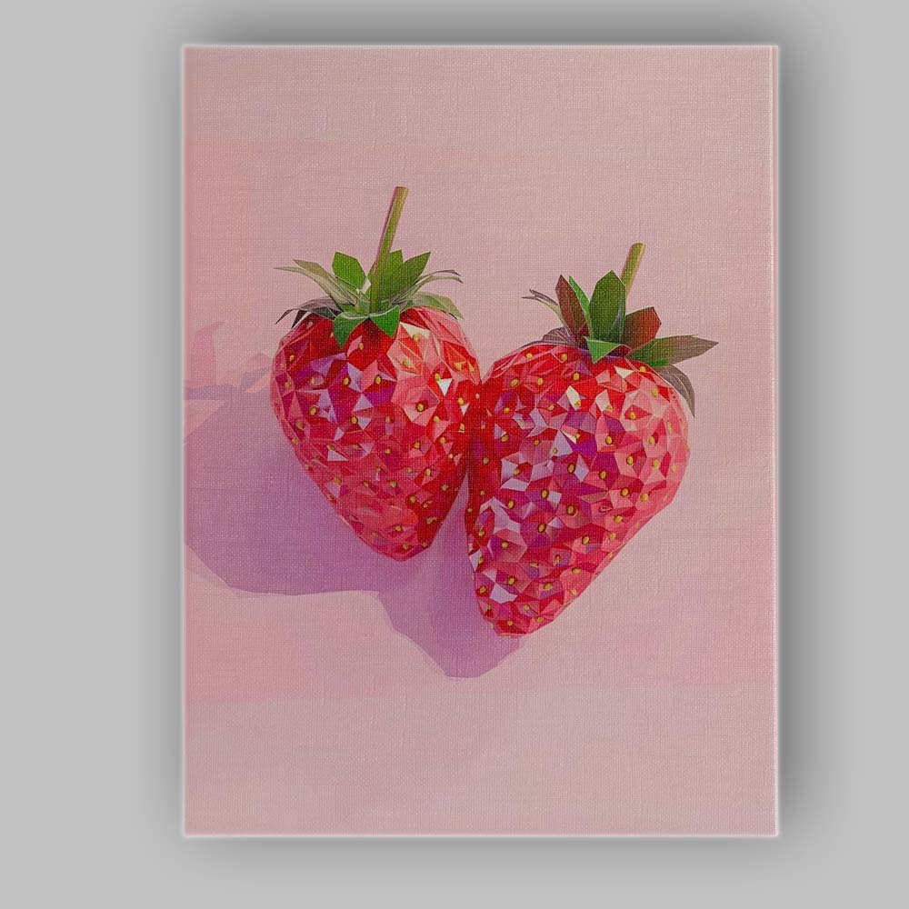 Geometric Pink Strawberry Contemporary Fruit Art Canvas Wall Art Print Decor Picture Ready to Hang