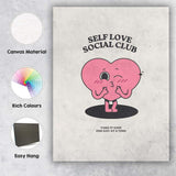 Cute Self Love Social Club Heart Character Canvas Wall Art Print Decor Picture Ready to Hang