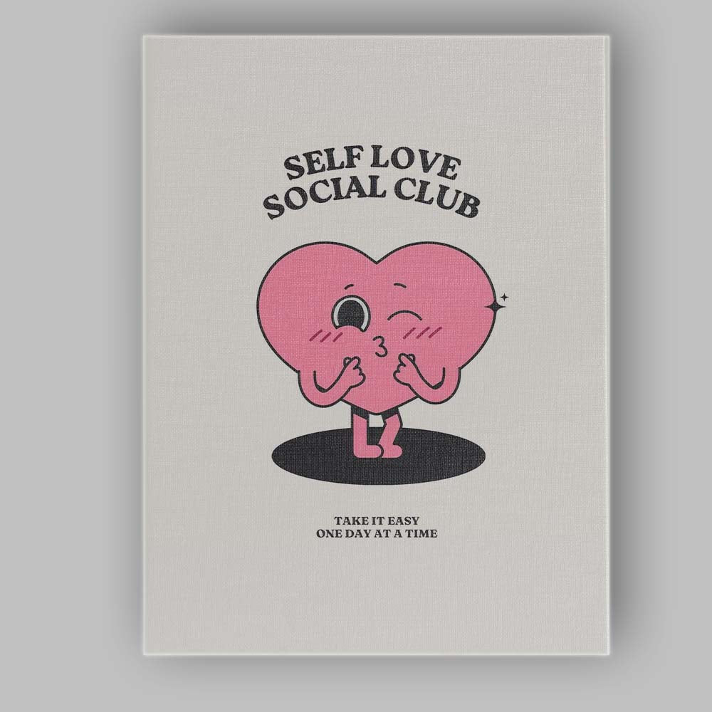 Cute Self Love Social Club Heart Character Canvas Wall Art Print Decor Picture Ready to Hang