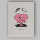 Cute Self Love Social Club Heart Character Canvas Wall Art Print Decor Picture Ready to Hang
