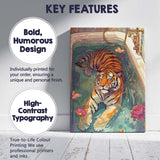 Abstract Tiger Relaxing Bath Floral Butterfly Illustration Canvas Wall Art Print Decor Picture Ready to Hang