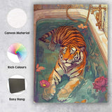 Abstract Tiger Relaxing Bath Floral Butterfly Illustration Canvas Wall Art Print Decor Picture Ready to Hang