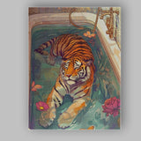 Abstract Tiger Relaxing Bath Floral Butterfly Illustration Canvas Wall Art Print Decor Picture Ready to Hang