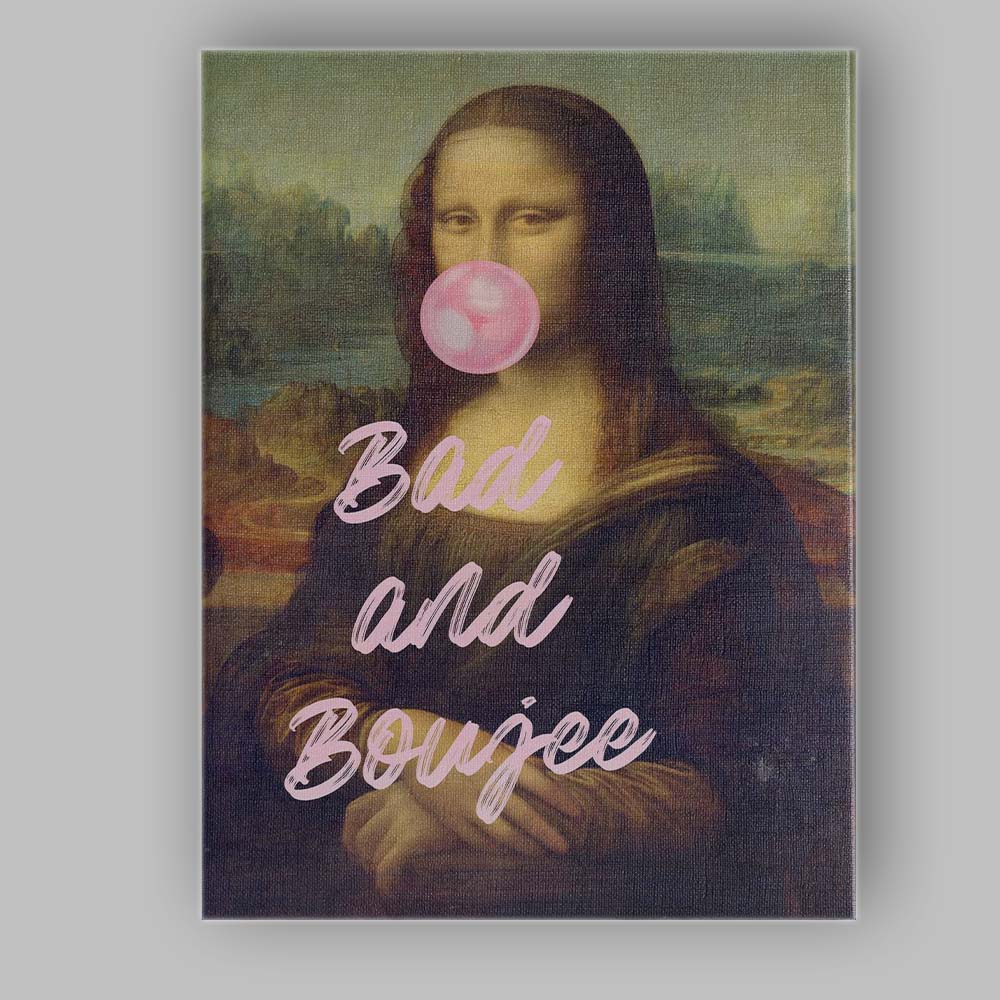 Funny Mona Lisa Bubble Gum Bad And Boujee Typography Canvas Wall Art Print Decor Picture Ready to Hang