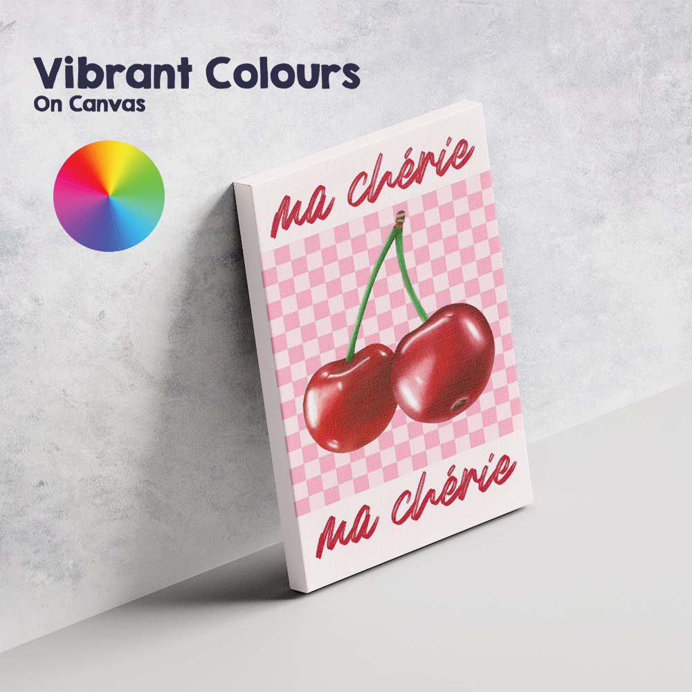 Pink Gingham Cherry Fruit Retro Kitchen Typography Canvas Wall Art Print Decor Picture Ready to Hang