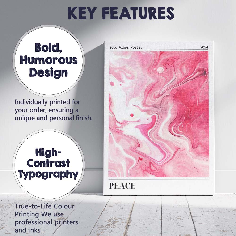 Pink Marble Abstract Peace Good Vibes Poster Canvas Wall Art Print Decor Picture Ready to Hang