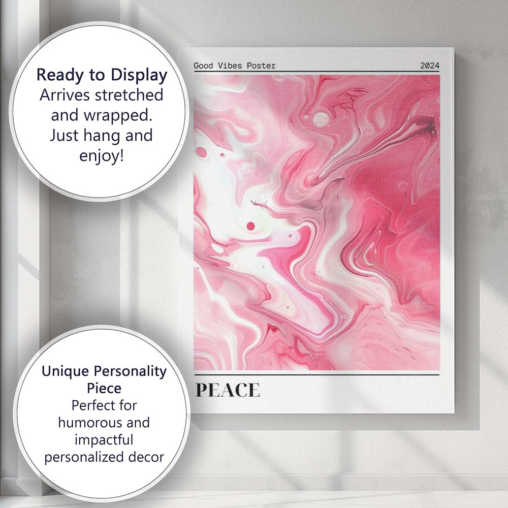 Pink Marble Abstract Peace Good Vibes Poster Canvas Wall Art Print Decor Picture Ready to Hang
