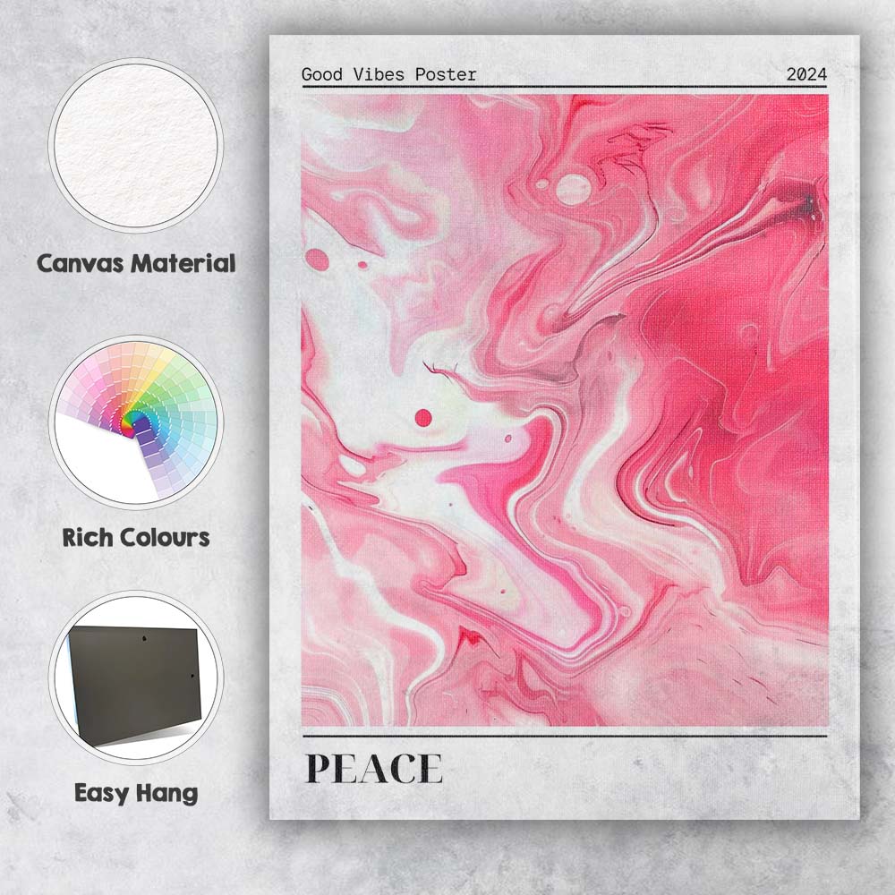 Pink Marble Abstract Peace Good Vibes Poster Canvas Wall Art Print Decor Picture Ready to Hang