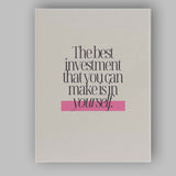 The Best Investment In Yourself Motivational Quote Minimalist Typography Canvas Wall Art Print Decor Picture Ready to Hang