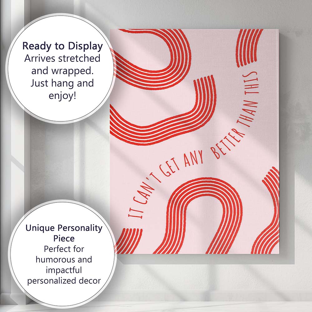 Coral Red Abstract Wavy Line Better Than This Quote Canvas Wall Art Print Decor Picture Ready to Hang