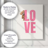 Cute Teddy Bear Pink Love Typography Nursery Canvas Wall Art Print Decor Picture Ready to Hang