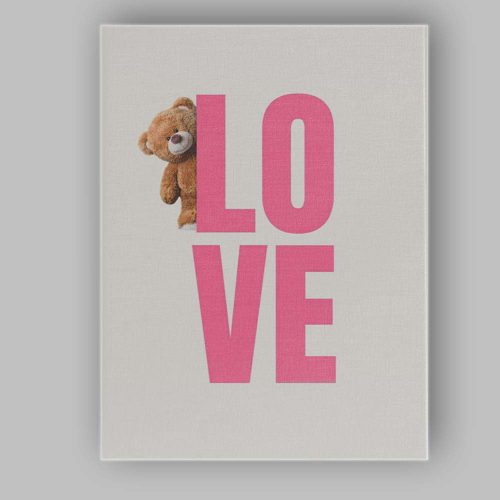 Cute Teddy Bear Pink Love Typography Nursery Canvas Wall Art Print Decor Picture Ready to Hang