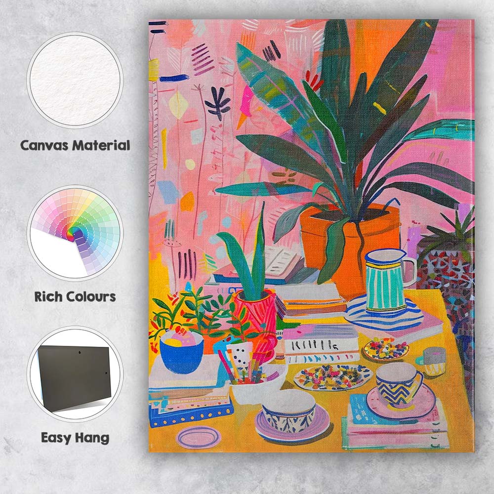 Colourful Creative Studio Interior Houseplants Contemporary Painting Canvas Wall Art Print Decor Picture Ready to Hang