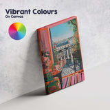 Paris Balcony Floral Apartment City View Contemporary Painting Canvas Wall Art Print Decor Picture Ready to Hang
